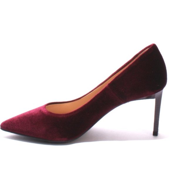 ITALIAN Burgundy Velour Leather Pointy Heel Pumps - Picture 6 of 8